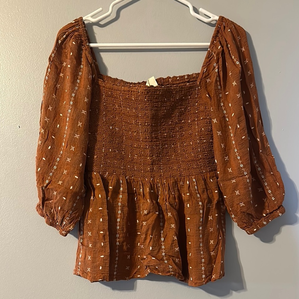 Good Hart Rust Smocked Peasant Top Size Med
